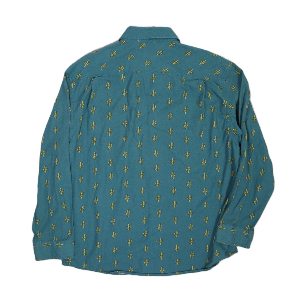 Duluth Trading Co Long Sleeve Button Up Shirt Cactus Print Teal Green Mens L - Picture 2 of 5